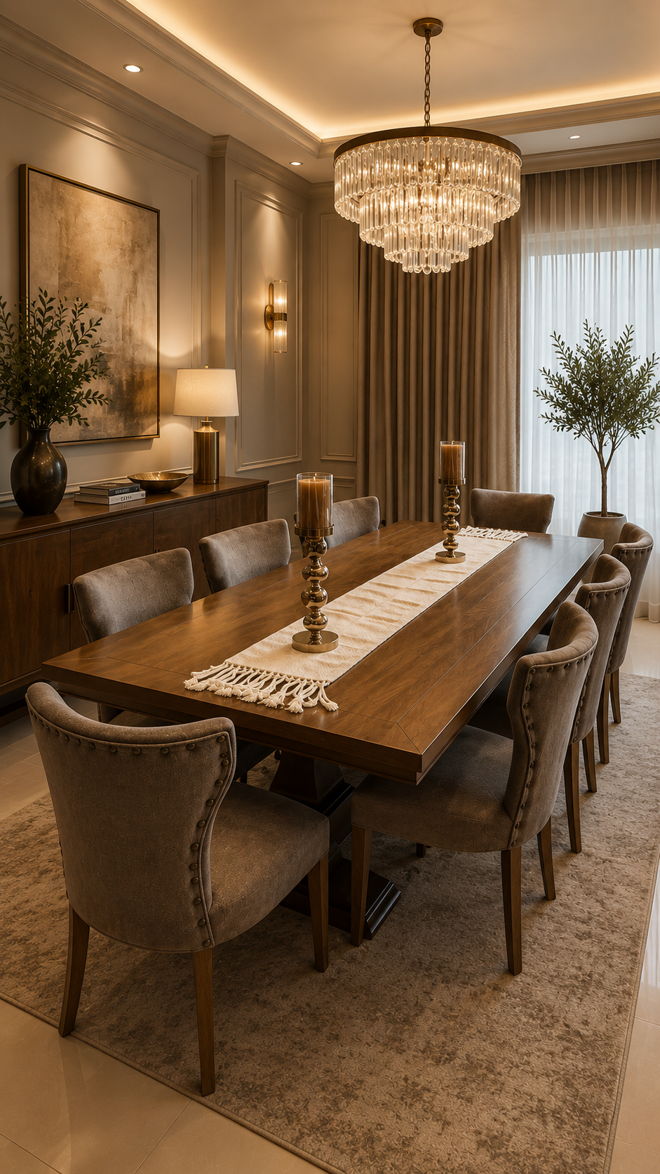 Mesa Restoration de madera y sillas Giorgio en un comedor cálido e iluminado.